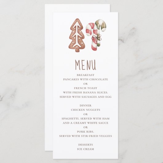 kerstbakkersdessert. Gingerbrood en lolly Menu (Voorkant / Achterkant)