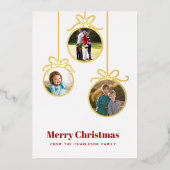 Kerstbal 3 Foto Folie Feestdagenkaart (Voorkant)