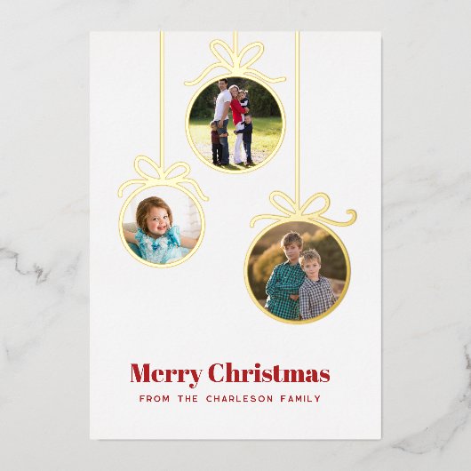 Kerstbal 3 Foto Folie Feestdagenkaart (Voorkant)
