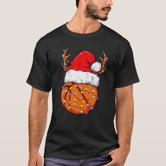 Kerstbal Basketball Ball Santa Hat Funny Sport Xm T-shirt (Voorkant)
