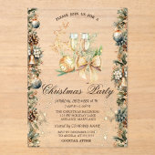 Kerstbal, Bellen Dennenappels, Rendier, Glas  Acryl Uitnodigingen (Voorkant)