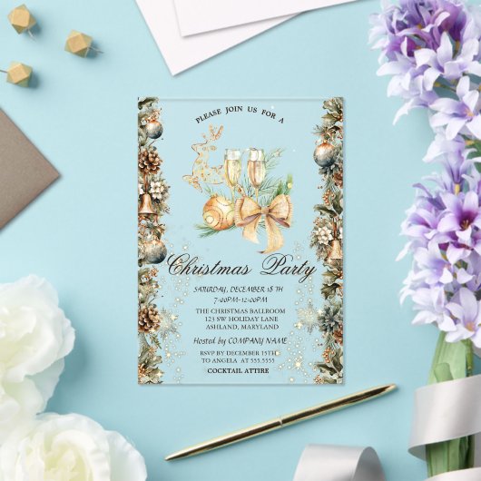 Kerstbal, Bellen Dennenappels, Rendier, Glas Acryl Uitnodigingen (Insitu (Huwelijk))