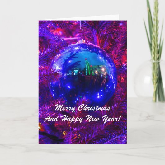 Kerstbal Blauw Rood Feestdagen Kaart (Voorkant)