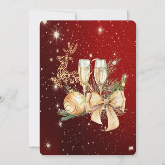 Kerstbal,Boog,Rendier Kerstfeest Uitnodiging (Achterkant)