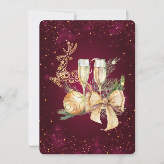 Kerstbal, Bow, rendier, wijnglas Kaart (Achterkant)