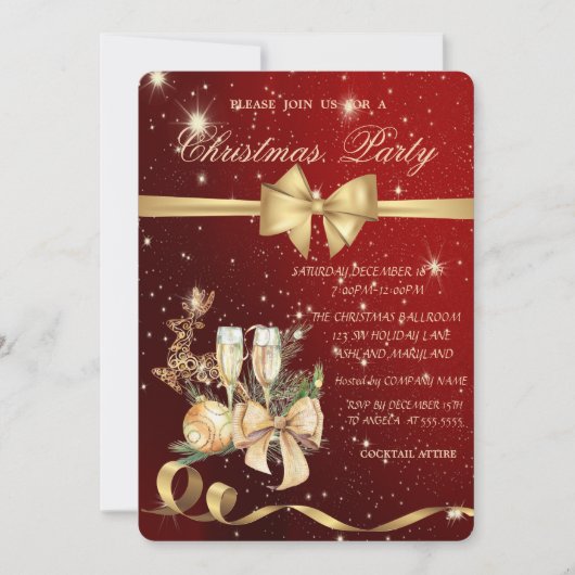 Kerstbal, Bow, rendierkerstfeest Uitnodigen Kaart (Voorkant)