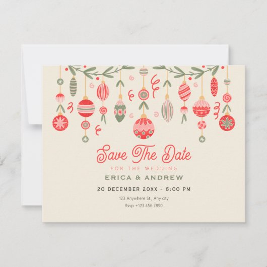 Kerstbal bruiloft save the date (Voorkant)