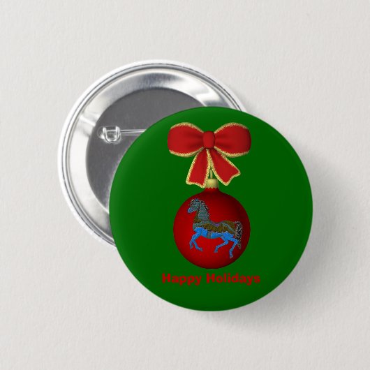 Kerstbal Carrousel Paard Vakantie Button Pin (Voorkant /achterkant)