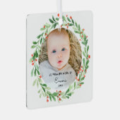 Kerstbal Eerste Kerstmis met foto en voornaam Metalen Ornament (Voorkant Rechts)