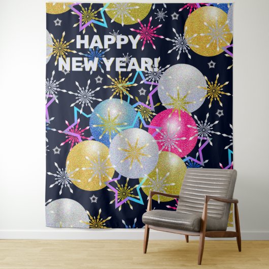 Kerstbal en Sneeuwvlokken Feestje Wandkleed (In situ)