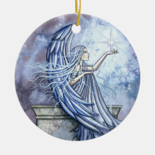 Kerstbal Engel met Ster Keramisch Ornament