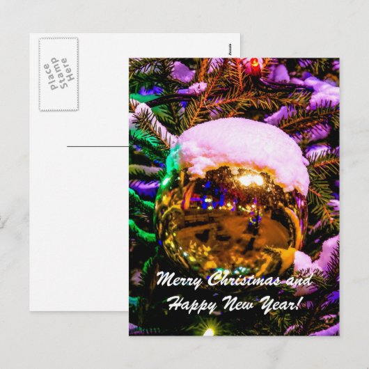 Kerstbal Geel Feestdagenkaart (Voorkant / Achterkant)