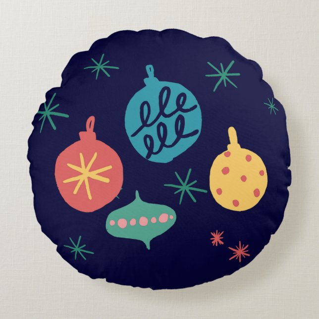 Kerstbal Groen Geel  Sierkussen Rond Kussen (Voorkant)