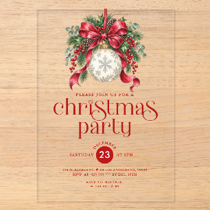 Kerstbal & Hulst Decoratie Feest Acryl Uitnodigingen