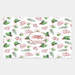 Kerstbal Hulstbessen Dennengroen Monogram Rechthoekige Sticker