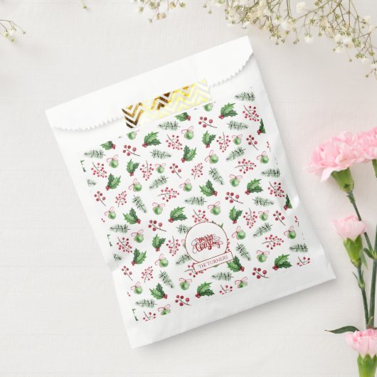 Kerstbal Hulstbessen Dennnen Monogram Bedankzakje (Gezegeld)