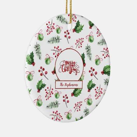 Kerstbal Hulstbessen Dennnen Monogram Keramisch Ornament (Rechts)