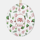 Kerstbal Hulstbessen Dennnen Monogram Keramisch Ornament (Links)