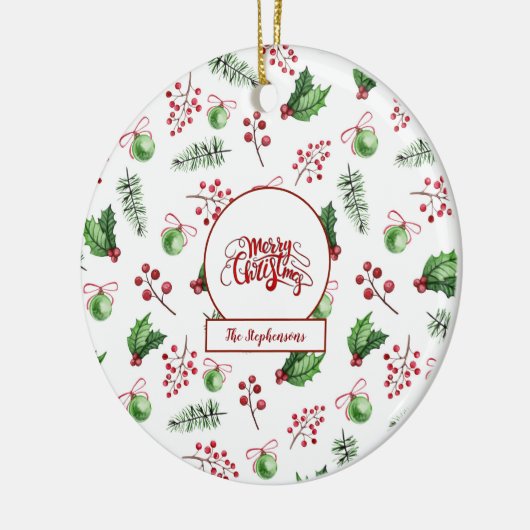 Kerstbal Hulstbessen Dennnen Monogram Keramisch Ornament (Links)