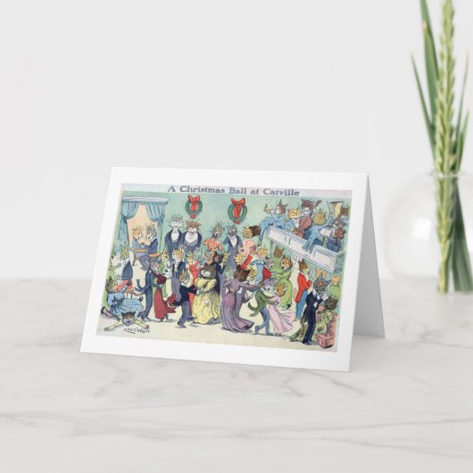 Kerstbal in Catville, Louis Wain Feestdagen Kaart (Voorkant)