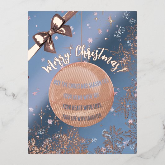 Kerstbal in zoet roze en blauw folie feestdagen briefkaart (Voorkant)