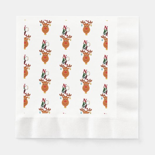 Kerstbal Kerstklokjes Rendier Sneeuwvlokken Kerstm Servet (Voorkant)