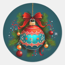 Kerstbal, Klassieke Ronde Sticker
