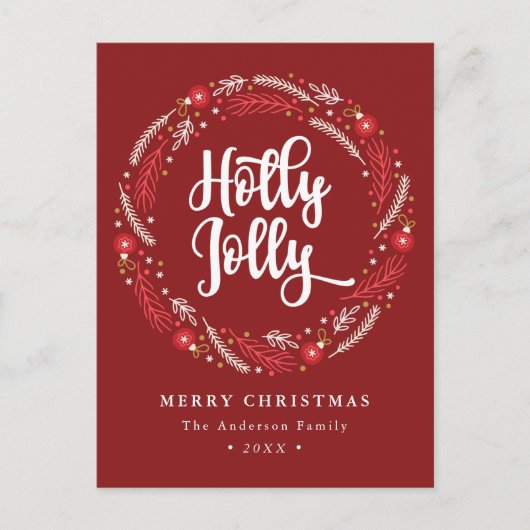 Kerstbal Krans Hulst vrolijk Niet-foto Feestdagenkaart (Voorkant)