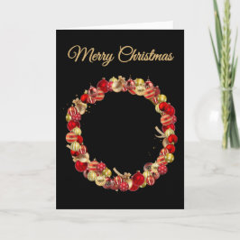 Kerstbal krans met groet zwart blanco kaart