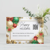 Kerstbal luxe wit goud QR bedrijf Feestdagenkaart (Staand voorkant)