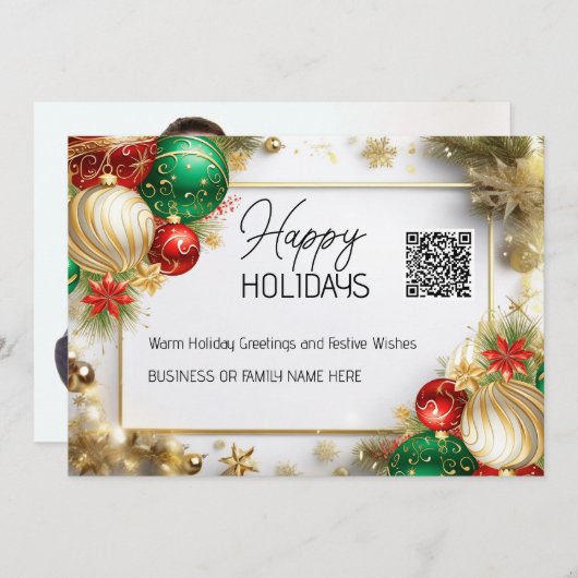 Kerstbal luxe wit goud QR business Feestdagenkaart (Voorkant / Achterkant)