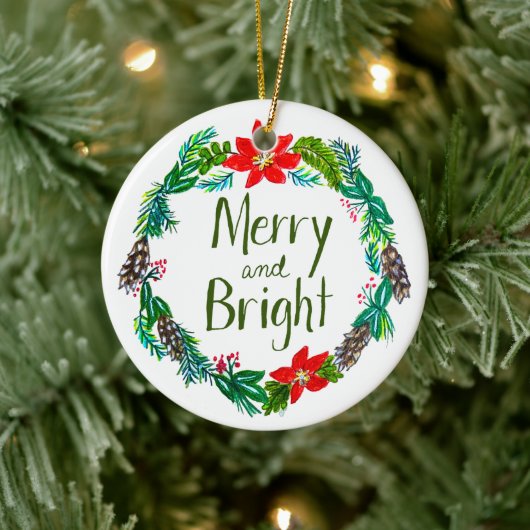 Kerstbal Merry and Bright Keramisch Ornament (Boom)