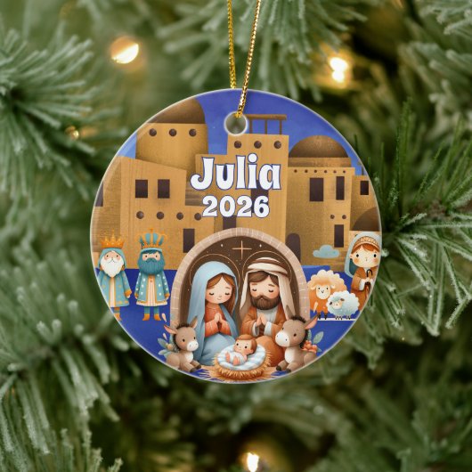 Kerstbal met eigen naam Kerststal Keramisch Ornament (Boom)