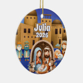 Kerstbal met eigen naam Kerststal Keramisch Ornament (Rechts)