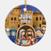 Kerstbal met eigen naam Kerststal Keramisch Ornament (Voorkant)