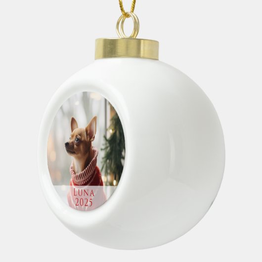 Kerstbal met foto van huisdier en naam & jaar keramische bal ornament (Rechts)