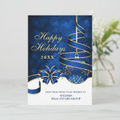 Kerstbal met gouden glans zakelijke groet feestdagenkaart (Staand voorkant)