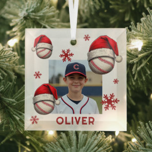 Kerstbal met Kerstmanhoed Naam Foto Kerstmis Glas Ornament