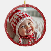 Kerstbal met rode strik en spar takken keramisch ornament (Achterkant)