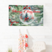 Kerstbal met rood lint en dennentakken spandoek (Insitu)
