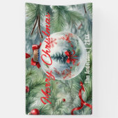 Kerstbal met rood lint en dennentakken spandoek (Verticaal)