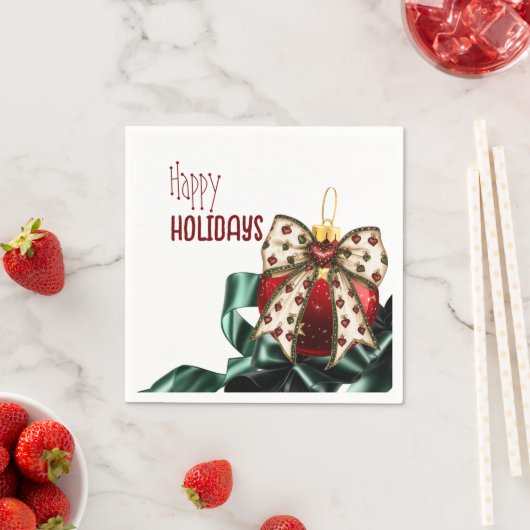 Kerstbal met Schattigee strik en groen lint Servet (Insitu)