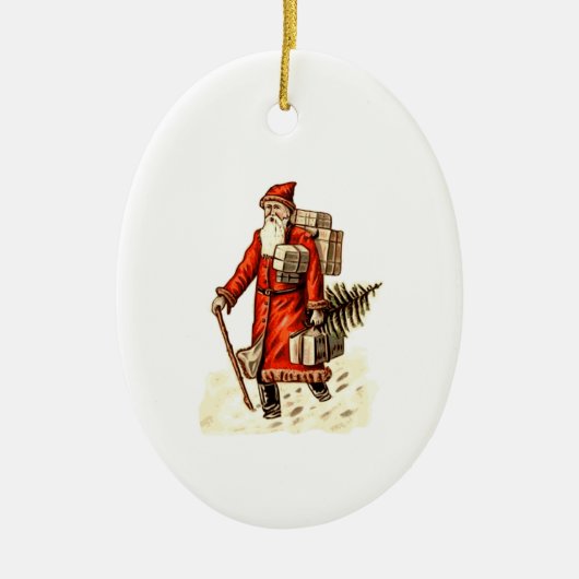 Kerstbal met Vintage Uitzicht Kerstman Keramisch Ornament (Voorkant)