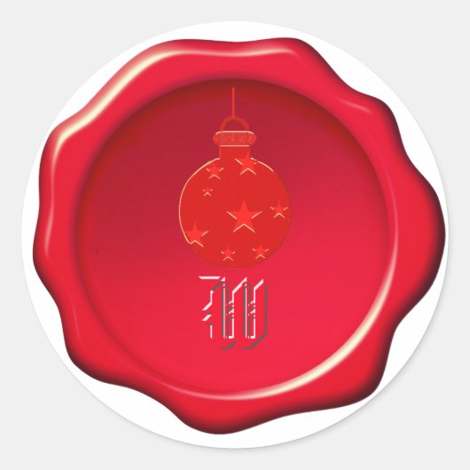 Kerstbal & Monogram op Rode Waszegel Sticker (Voorkant)