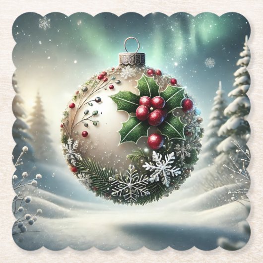 Kerstbal Onderzetters Verschillende Vormen Cadeau (Voorkant)