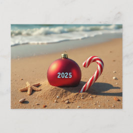 Kerstbal op het strand kerstkaart feestdagenkaart