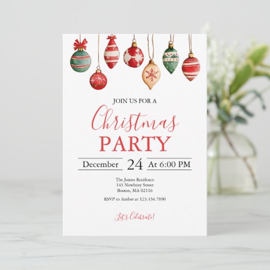 Kerstbal Ornament Feest Kaart (Staand voorkant)