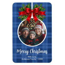 Kerstbal Ornament Foto Blue Buffalo Plaid Magneet