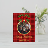 Kerstbal Ornament Foto Buffalo Plaid Folie Feestdagen Briefkaart (Staand Voorkant)