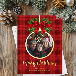 Kerstbal Ornament Foto Buffalo Plaid Folie Feestdagen Briefkaart